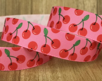 Strawberry Fruit Printed 7/8 inch White Grosgrain Ribbon -10 Yards - Gift Wrapping Home Party Decor