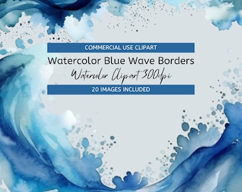 Watercolor Blue Wave Border Clipart Waves Transparent Background, High Quality 300dpi PNG files. Instant Download, Commercial Use.