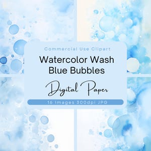 Papel digital con burbujas azules lavadas con acuarela, paquete de textura azul claro, fondo lavado azul pálido pastel, revelación de género de niño azul bebé, 300 ppp.