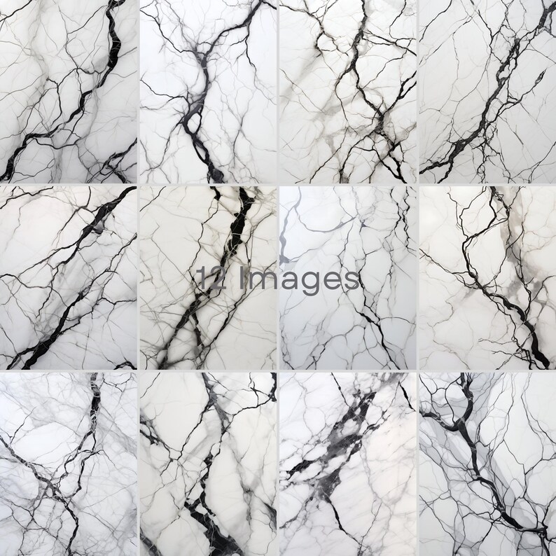 May include: A seamless pattern of white marble with black veins. The marble is arranged in a grid pattern, creating a modern and elegant design.