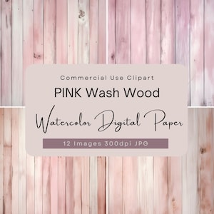 Papel digital de madera lavada en rosa, paquete de texturas rústicas de acuarela, fondo de tablón vintage, álbum de recortes shabby chic, diario basura, JPG de estilo granja