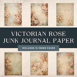Vintage Victorian Rose Digital Paper for Junk Journalling, Blush Pink Floral Background, Romantic, Ephemera, Shabby Chic Scrapbook Printable