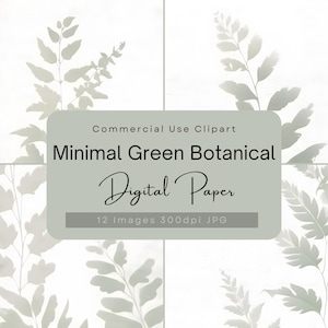 Minimal Green Botanicals Digital Paper, Sage Green Texture Pack, Leaves Background, Simple Modern Boho, Watercolor Greenery, Leaf Pattern.