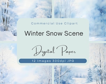 Winter Schnee Szene Digitales Papier, Schneelandschaft Hintergrund, Winter Wunderland Texture Pack, Eis Blau, Weiß Gefrorener Morgen, Frostige Weihnachten.