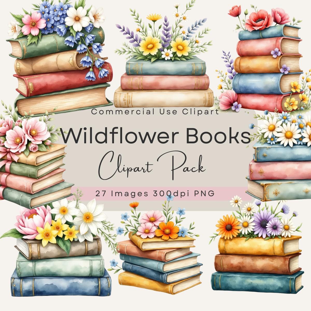 Floral Book Clipart Bundle Vintage Books With Flowers Png's for ...