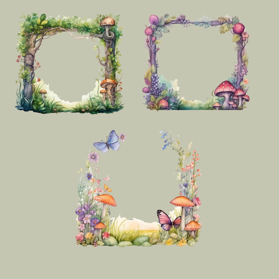Watercolor Enchanted Forest Frame Clipart, Magical Woods, Square Border ...