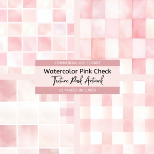 May include: A set of 12 digital watercolor pink check patterns. The patterns are in a grid format and have a soft, faded look.  COMMERCIAL USE CLIPART Watercolor Pink Check Texture Pack Artwork 12 IMAGES INCLUDED