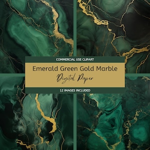 Smaragdgroen en goudmarmer digitaal papier. 300 dpi-afbeelding. Diepgroen met gouden rivieraders. Donker bosgroen marmer. Commercieel gebruik