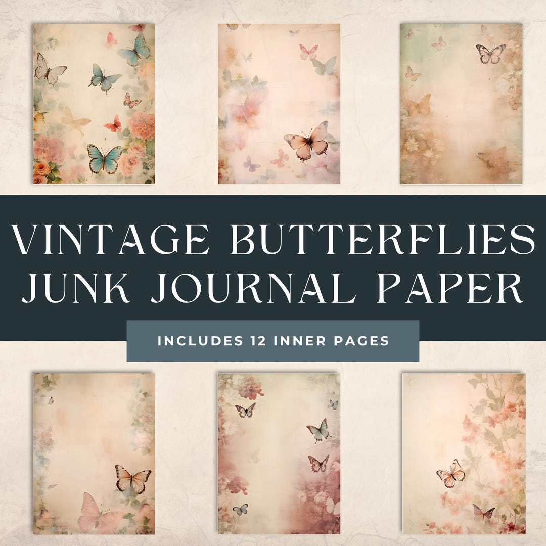 Vintage Butterfly Junk Journal Page Digital Paper Texture Pack Shabby ...