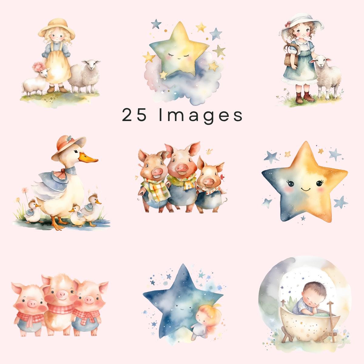Mother Goose Nursery Rhymes Clipart | Watercolor Vintage Storybook ...