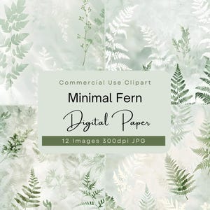 Papier numérique de feuilles de fougère, paquet de texture de fond botanique vert doux, impression d'art nature aquarelle, clipart feuillage vintage pour journaux intimes