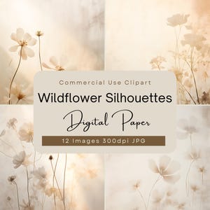 Papel digital neutro com flores silvestres, pacote de textura de fundo floral bege suave, arte botânica minimalista, clipart pastel vintage para diários