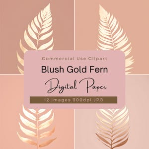 Blozen gouden varen print digitaal papier, minimale botanische kunst aan de muur, moderne blad textuur pack clipart voor bruiloft, journaling, scrapbooking