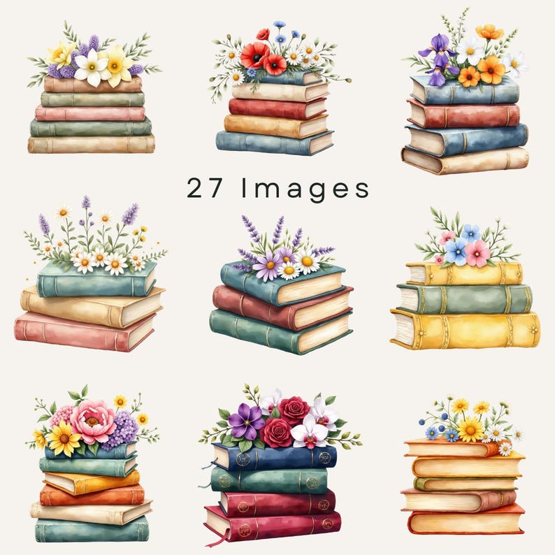 Floral Book Clipart Bundle Vintage Books With Flowers Png's for ...