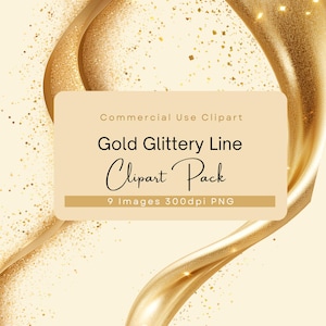 Elegantes Gold Glitzer Band Clipart, funkelnde Konfetti Welle Clip Art, Gold Wellenlinie, Gold Glitzer Band, für Hochzeiten & Scrapbooking.