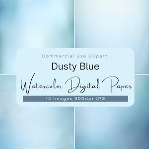 Dusty Blue Watercolor Digital Paper, Soft Blue Texture Pack Backgrounds, Minimal Scrapbook Paper, Simple Junk Journal Printable Paper Pack