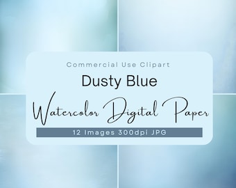 Dusty Blue Watercolor Digital Paper, Soft Blue Texture Pack Backgrounds, Minimal Scrapbook Paper, Simple Junk Journal Printable Paper Pack