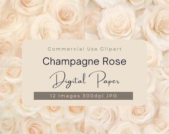 Champagne Rose Digital Paper, Ivory Floral Texture Pack Background, Soft Cream Flowers, Romantic Vintage, Weddings, Junk Journals, Scrapbook