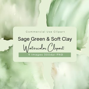 Aquarel salie groene en zachte klei clipart, groene en bruine verf illustraties, abstracte penseelstreek voor uitnodigingen, scrapbooking en DIY Craft