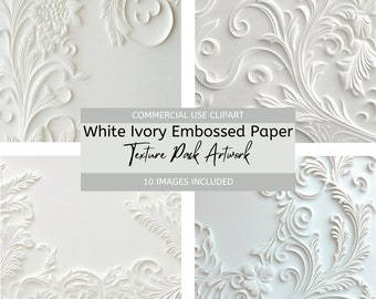 White Ivory Embossed Digital Paper Texture Pack Backgrounds Wedding Stationery Invitation Commercial Use Instant Download Digital Download