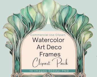 Watercolor Art Deco Frames Clipart, Elegant Decorative Borders Clip Art, Vintage Style, 1920's design, Portrait, Square, Round, Scrapbooking