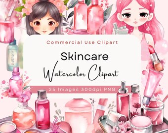 Skincare Girl Clipart | Self Care Spa Day PNG | Watercolor Pink Beauty Illustration for Stickers, Scrapbooks, Journals & Digital Designs