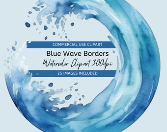 Blue Wave Border Clipart Waves Circular Transparent Background, High Quality 300dpi PNG files. Instant Download, Commercial Use.