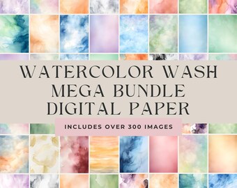 Watercolor Wash Mega Bundle: 300 Digitale Papiere, Texturen, Hintergründe + Bonus Pinselstriche, Clipart