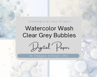 Papier numérique bulles gris lavé aquarelle. Paquet de texture de cercles gris clair. Papier de fond gris. Motif gris. Clipart cercles gris.
