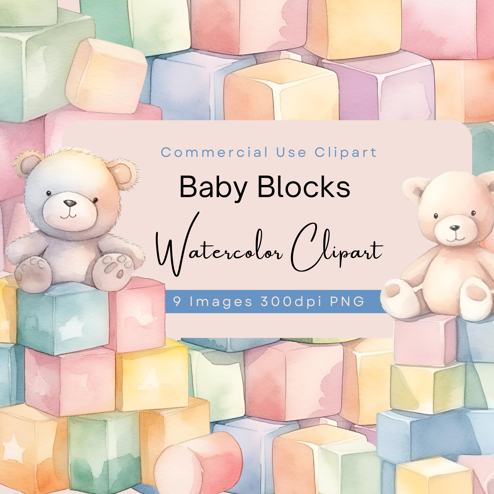 Watercolor Baby Blocks Clipart, New Born Baby Toys Clip Art, Baby ...