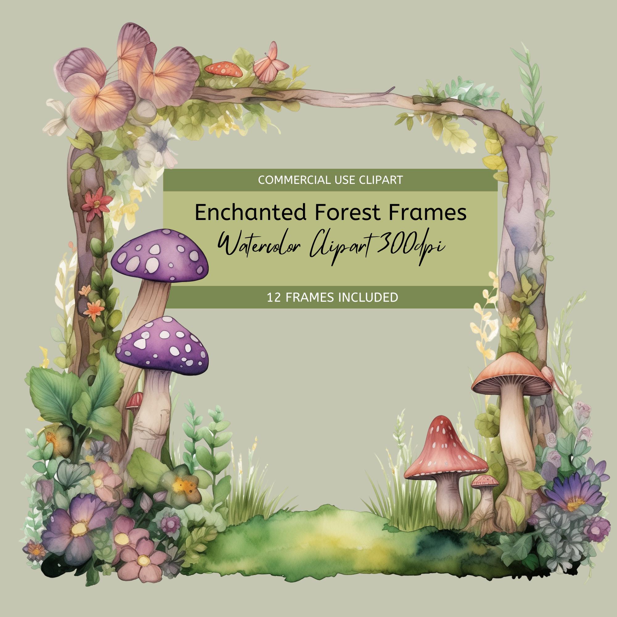 Watercolor Enchanted Forest Frame Clipart, Magical Woods, Square Border ...