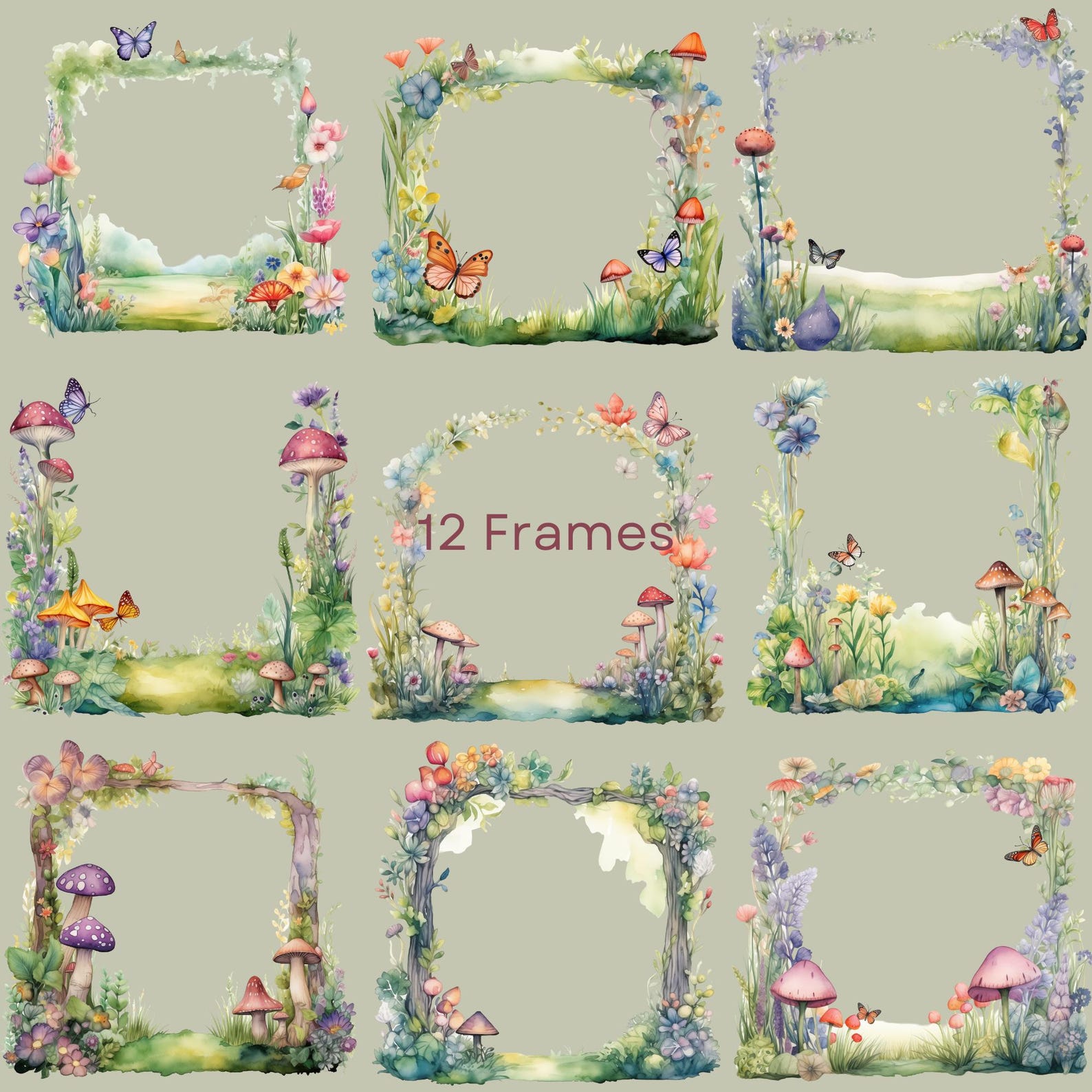 Watercolor Enchanted Forest Frame Clipart, Magical Woods, Square Border ...