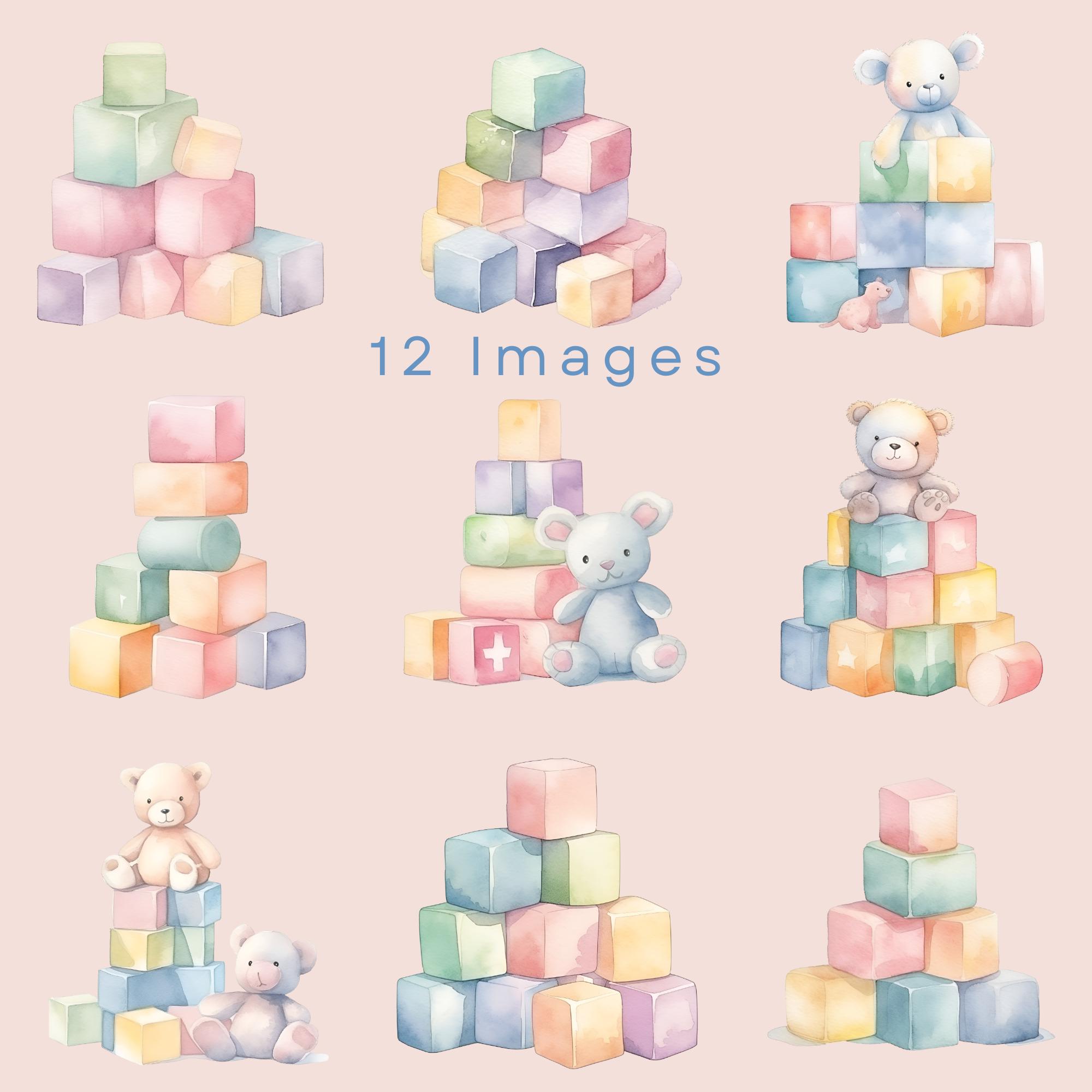 Watercolor Baby Blocks Clipart, New Born Baby Toys Clip Art, Baby ...