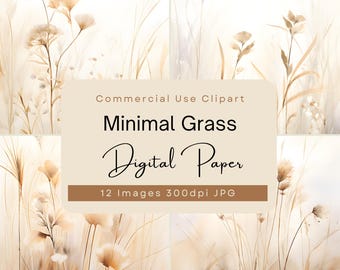 Soft Neutral Grass Watercolor Digital Paper, Beige Wildflower Background, Minimal Nature Art, Instant Download JPG
