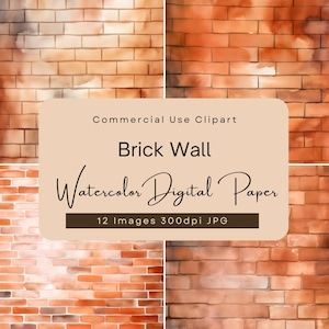 Watercolor Brick Wall Digital Paper, Terracotta Bricks Texture Pack, Rustic Background, Junk Journal Scrapbook, Vintage Aesthetic, JPGs.