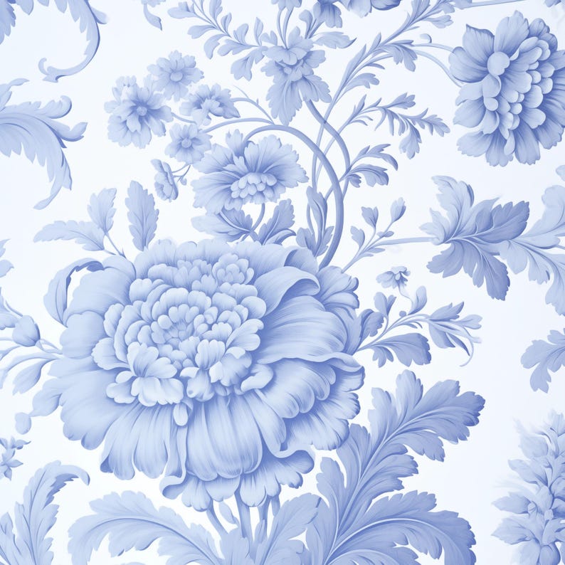 May include: A blue floral pattern with a large, light blue flower in the center. The background is white.