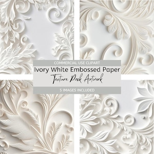 Ivory White Embossed Digital Paper Texture Pack Backgrounds Wedding Stationery Invitation Commercial Use Instant Download Digital Download