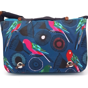 Jules Satchel - Oiseaux Australiens, Flore, Art, Tissu, Jocelyn Proust, King Parrot, Messenger Bag, Crossbody