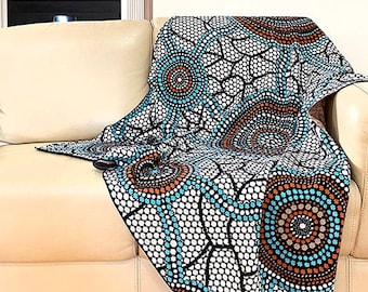 Throw Rug, Aboriginal Design, Knitted, Cotton, Fair Trade, Bianca Gardiner Dodd, Art, Blanket, Living room, Bed, Lounge, Home