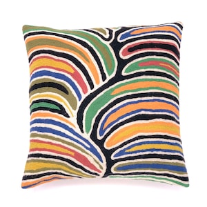 Cushion Cover, 40 cm, Aboriginal Design, Cushion Cover, Chainstitch wool, Kashmir -Australia Fair Trade, Betsy Lewis, Living room, Home