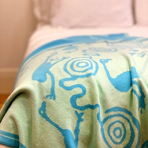Baby, Überwurf, Aborigines, Cedric Varcoe, Emus, Gestrickt, Baumwolle, Fair Trade, Indigen, Kunst, Decke, Lounge, Wohnzimmer, Bett, Krippe