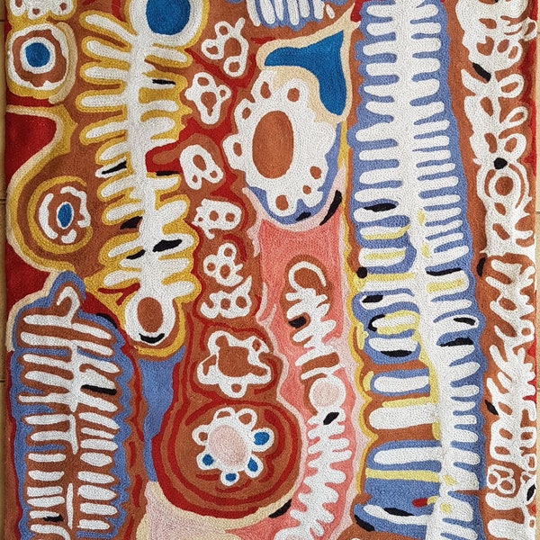 Rug, Wall Hanging, S, Wool, Aboriginal Design, Chainstitch, Kashmir, Australia, Fair Trade, Two Dogs, Murdie Morris, Warlukurlangu, Living