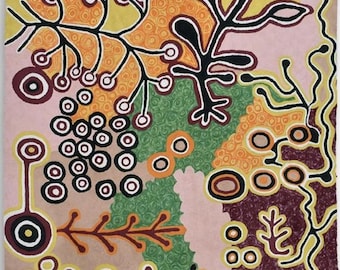 Rug, Wall Hanging, L, Wool, Aboriginal Design, Chainstitch, Kashmir, Australia, Fair Trade, Paddy Stewart, Warlukurlangu, Living Room, Home