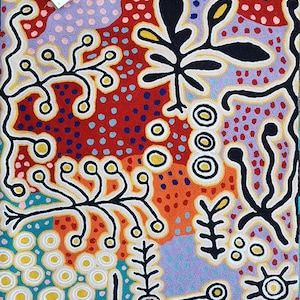 Tapis, Tenture murale, S, Laine, Design aborigène, Point de chaîne, Cachemire, Australie, Commerce équitable, Paddy Stewart, Warlukurlangu, Salon, Maison