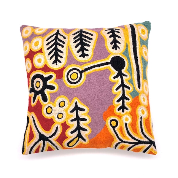 Cushion Cover, 40 cm, Chainstitch wool, Australia, Fair Trade, Paddy Stewart, Warlukurlangu Artists, Purple, Living Room, Office, Home