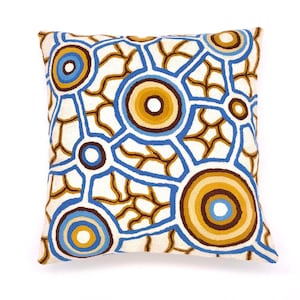 Cushion Cover, 40 cm, Aboriginal Design, wool, Chainstitch, Australia Fair Trade, Bianca Gardiner-Dodd, Living room, bedroom, home