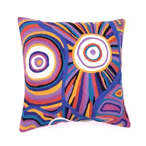 Cushion Cover, 40 cm, Aboriginal Art, Water Design, Chainstitch, Wool, Kashmir, Australia, Fair Trade, Tina Martin, Yuendumu, Warlukurlangu