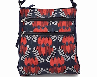 Delia, Bag, crossbody, Art, Fabric, Australia, Jocelyn Proust, Sturt Desert Peas, Flowers, Women for Women Foundation, Fair Trade