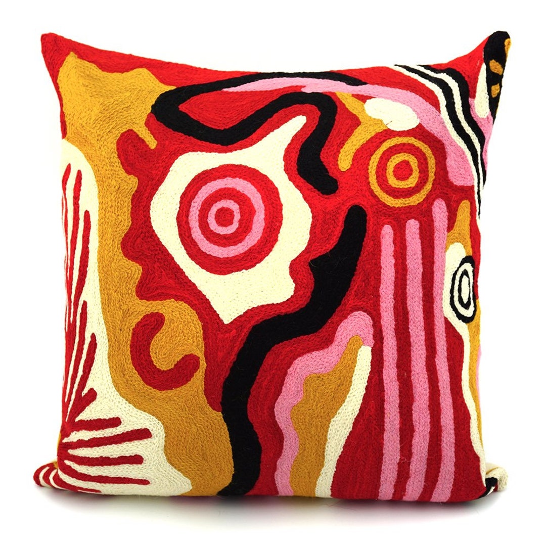 Donna Rioli Cushion Cover, 40 Cm, Wool, Aboriginal Art, Cockatoos, Chainstitch ...