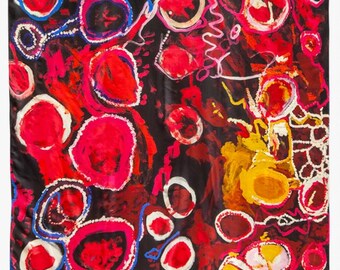 Scarf, Silk, Aboriginal, Art,  Indigenous, Jimmy Donegan, Dog Dreaming, Papa Tjukurpa, APY Lands, Australian, Artist, Shawl, Head, Evening